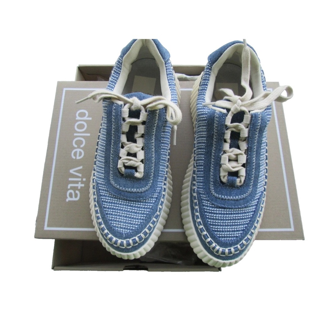 Dolce Vita Light Blue and Cream Woven Lace-Up Sneakers